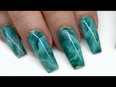 Crystal Nail Tutorial: Jade Nail Art(really green fluorite)with Gel