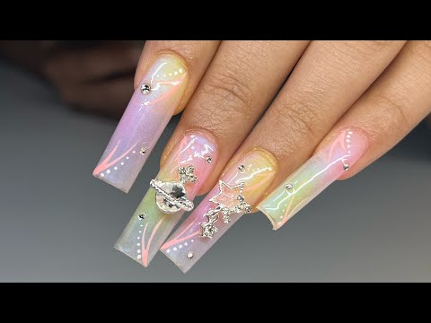 Airbrush/Early 2000’s Nail Art | Gel X Dupe Nails