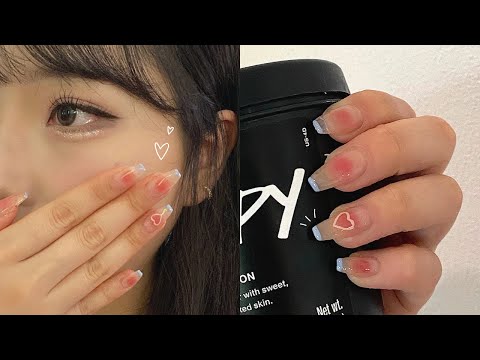do korean gel nails with me! blush french tip