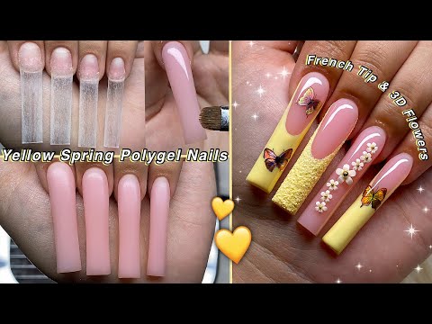 YELLOW SPRING POLYGEL NAILS✨ FRENCH TIP & 3D FLOWER